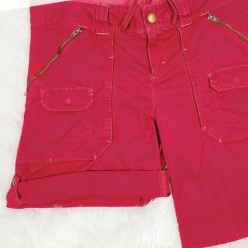 Athleta Coastal Cargo Roll Tab Shorts Red Cotton Blend Size 0 - Picture 7 of 10